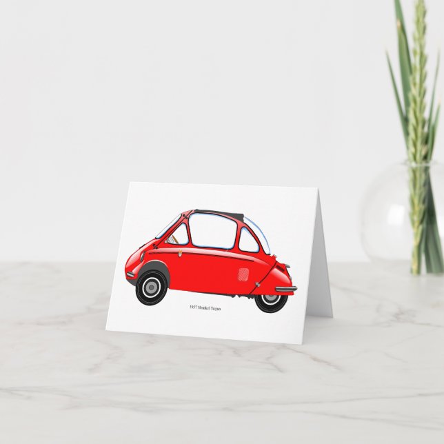 Tarjeta de saludo del coche Heinkel Trogan Bubble. (Anverso)