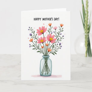 Tarjeta de saludo del Día de la Madre con jarrón a