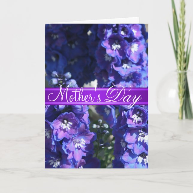Tarjeta de saludo del día de la madre morada flora (Anverso)