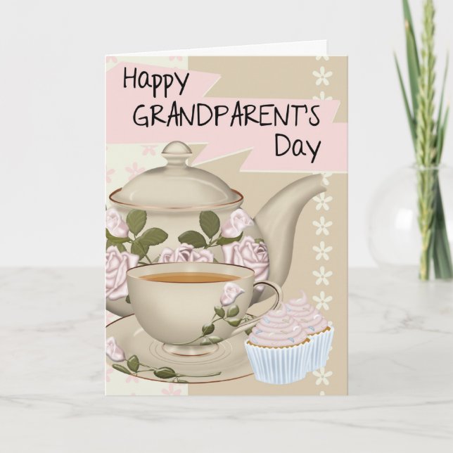 Tarjeta de saludo del Día del Abuelo para el té y  (Anverso)