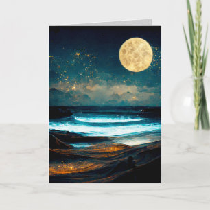 Tarjeta de saludo del océano a la luz de la luna /