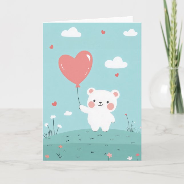 Tarjeta de saludo del oso de amor lindo (Anverso)