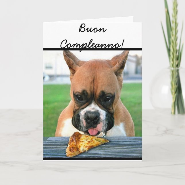 Tarjeta de saludo del perro boxeador Buon Complean (Anverso)