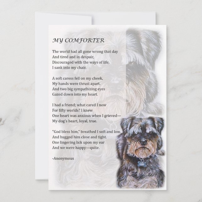 Tarjeta de saludo del poema Terrier Dog Comforter (Anverso)