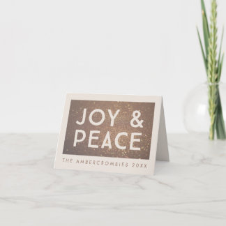 Tarjeta de saludo del Purpurina de bronce Joy & Pe