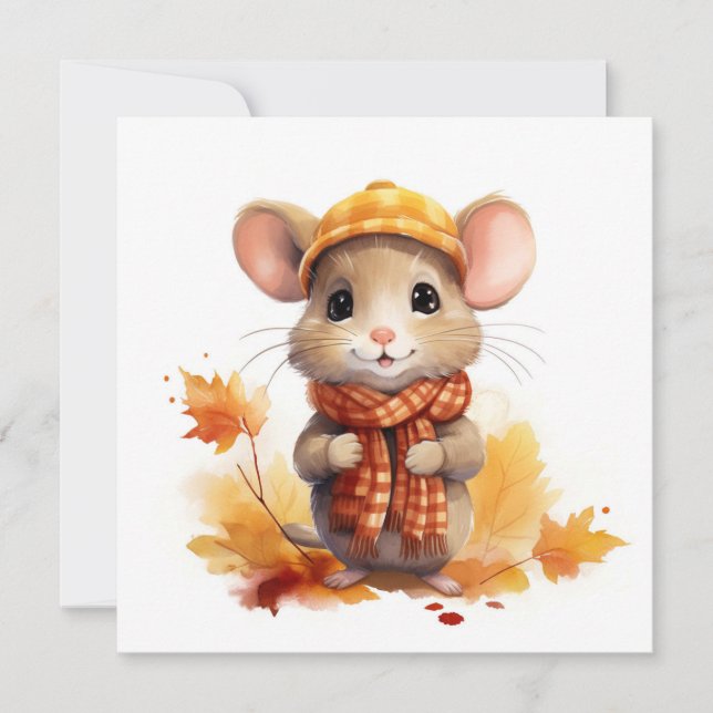 Tarjeta de saludo del ratón de otoño (Anverso)