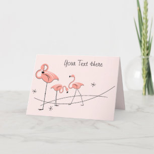 Tarjeta de saludo del trío rosa Flamingos