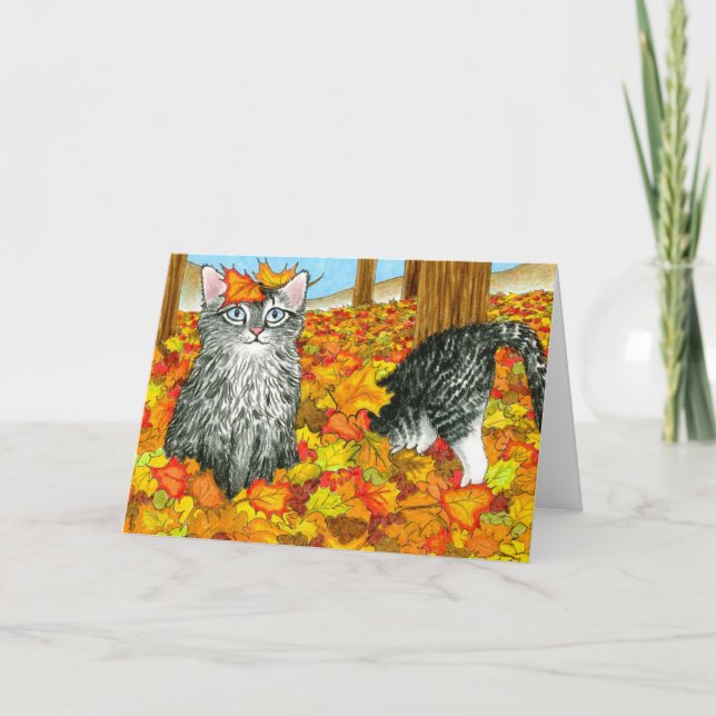 Tarjeta de saludo divertida de otoño Cat 441 (Anverso)