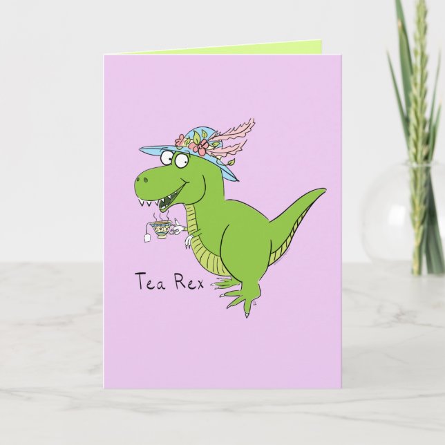 Tarjeta de saludo divertida Tea Rex Dinosaur T Rex (Anverso)