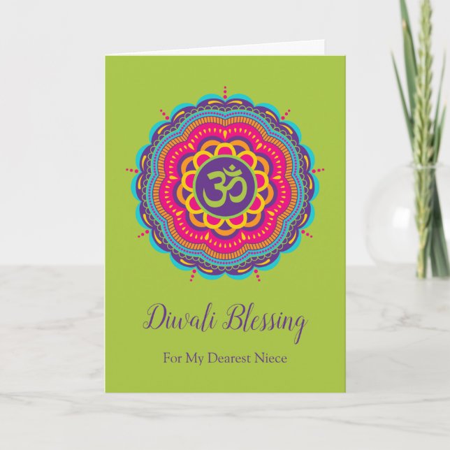 Tarjeta de saludo Diwali en color brillante Mandal (Anverso)