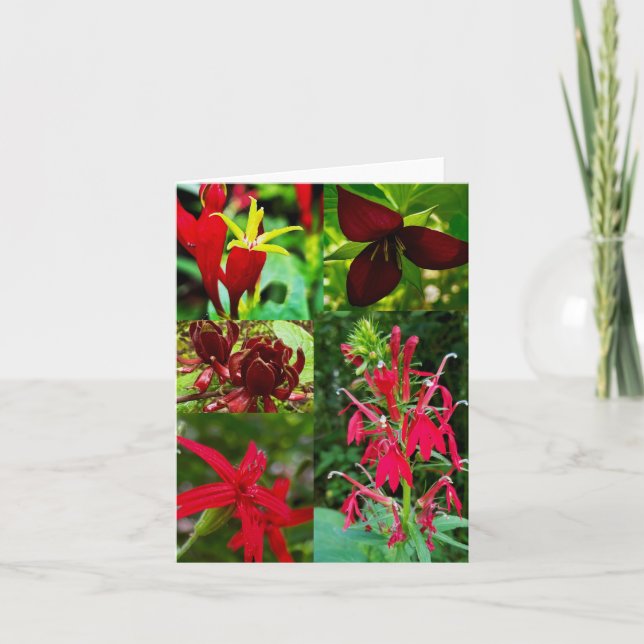 Tarjeta de saludo doblada con collage de flores si (Anverso)