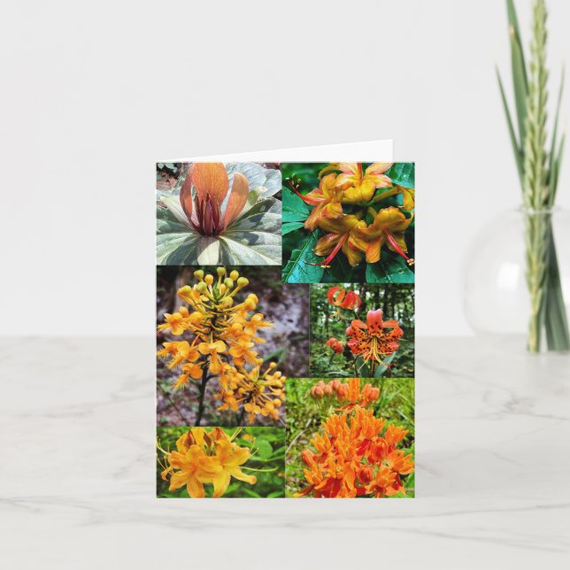 Tarjeta de saludo doblada con collage de flores si (Anverso)