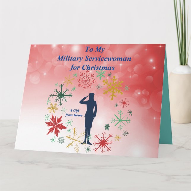 Tarjeta de saludo doblada para militar femenina (Anverso)