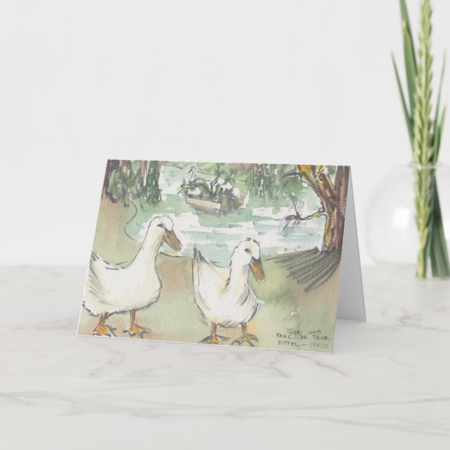 Tarjeta de saludo "Ducks Watercolor Sketch/Paris" (Anverso)