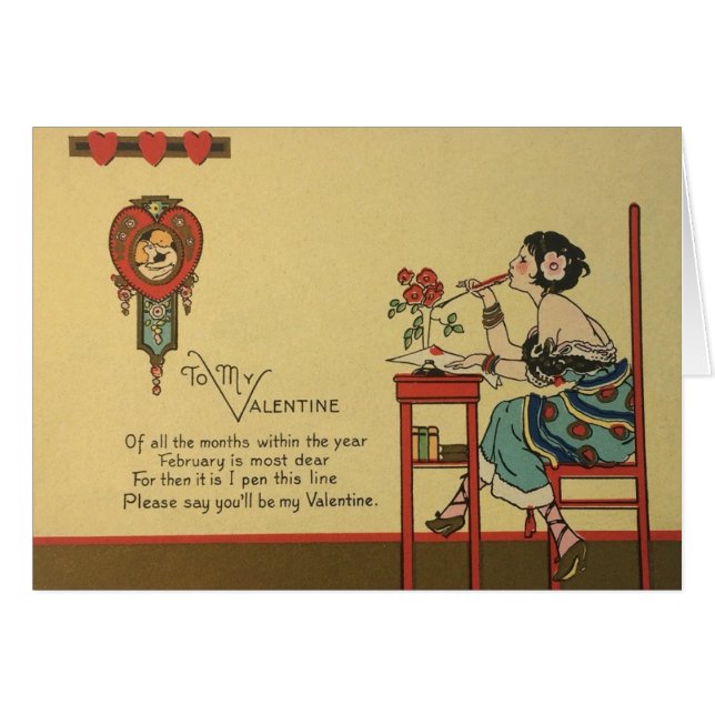 Tarjeta de saludo El día de San Valentín Art Deco (Anverso (Horizontal))
