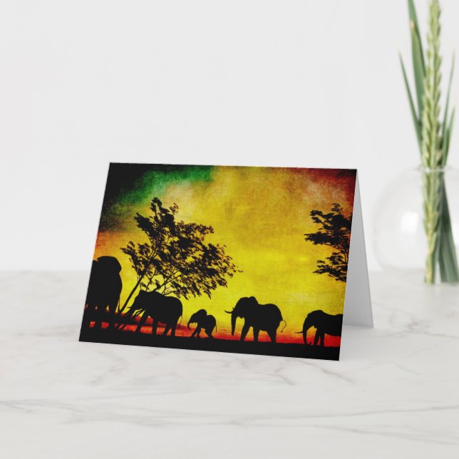 Tarjeta de saludo Elefantes Atardecer (Anverso)