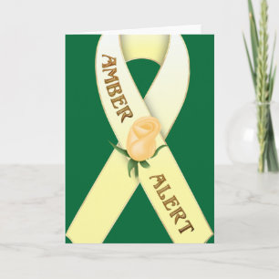 Tarjeta de saludo en blanco Amber Alert Ribbon Awa