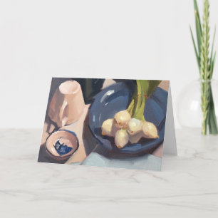 Tarjeta de saludo en blanco, arte original de Sara