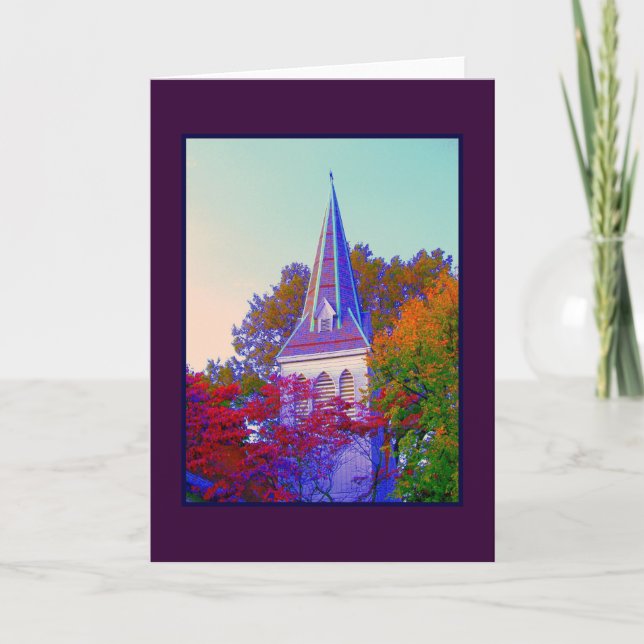 Tarjeta de saludo en blanco 'Autumn Steeple' (Anverso)