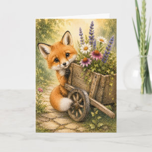 Tarjeta de saludo en blanco con jardín de zorro Pe
