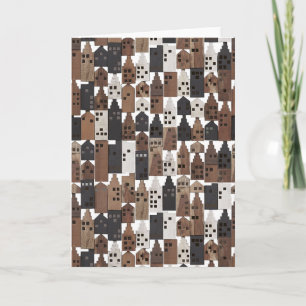 Tarjeta de saludo en blanco de aldea de madera