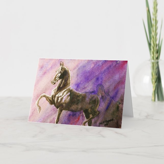 Tarjeta de saludo en blanco de caballo ensillado e (Anverso)