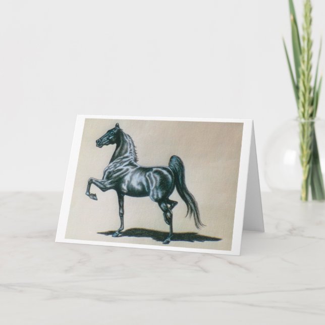 Tarjeta de saludo en blanco de caballo ensillado e (Anverso)
