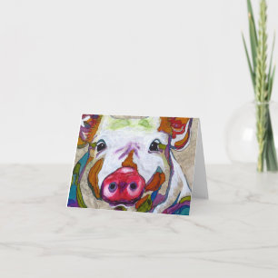 Tarjeta de saludo en blanco de cerdo sonriente