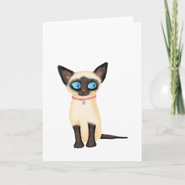 Tarjeta de saludo en blanco de gatito chiquito sia (Anverso)