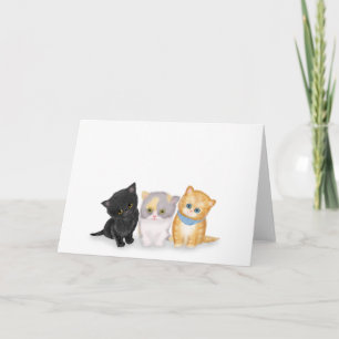 Tarjeta de saludo en blanco de gatitos curados