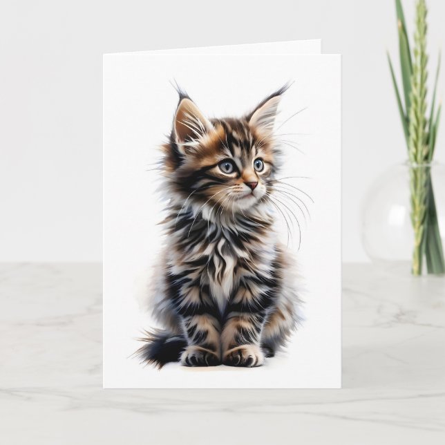Tarjeta de saludo en blanco de gato Maine Coon esp (Anverso)