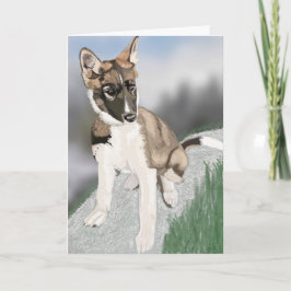 Tarjeta de saludo en blanco de hermoso cachorro Hu