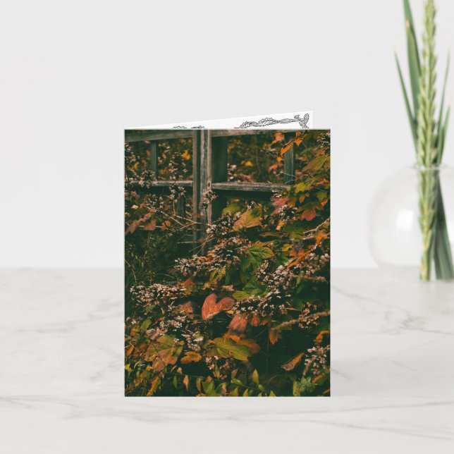 Tarjeta de saludo en blanco en colores de otoño (Anverso)