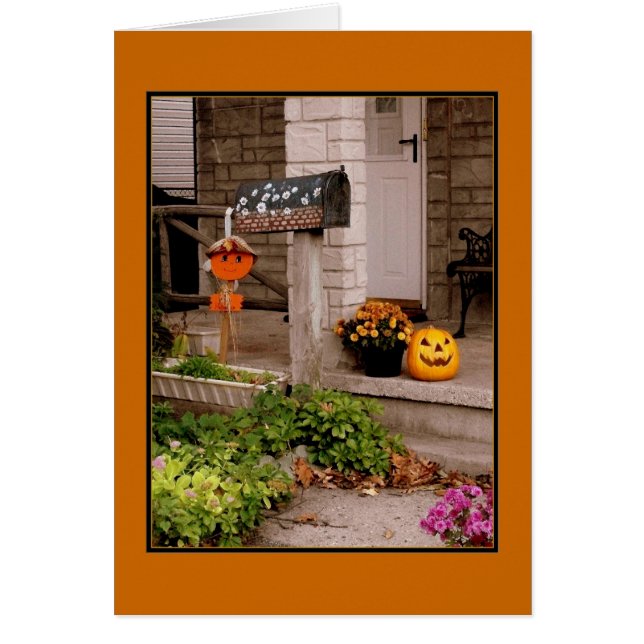 Tarjeta de saludo en blanco 'Halloween Porch' (Frente)