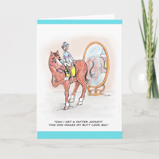 Tarjeta de saludo en blanco Humor para caballos (Anverso)