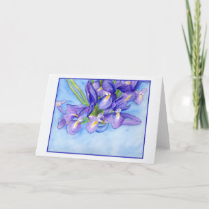 Tarjeta de saludo en blanco Iris Vase Blue Border
