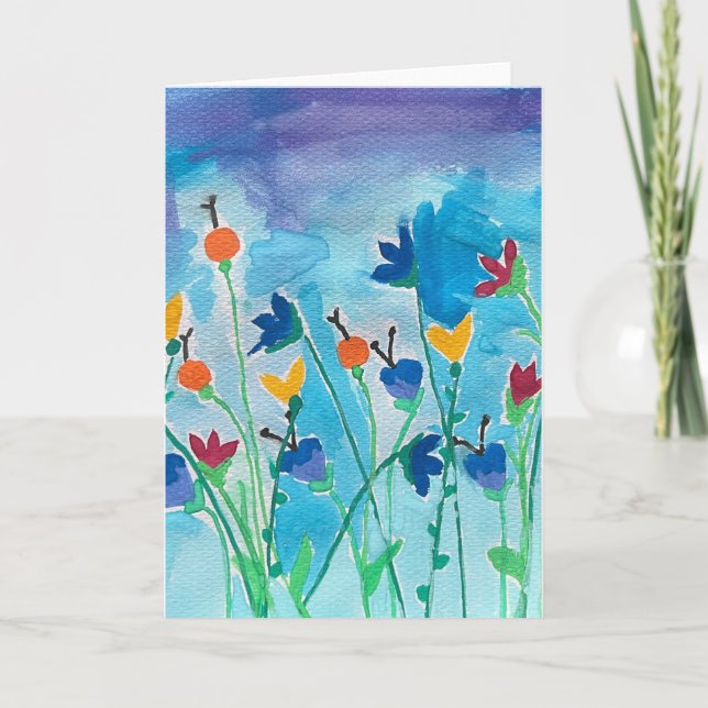 Tarjeta de saludo en blanco Multicolor Floral Wate (Anverso)