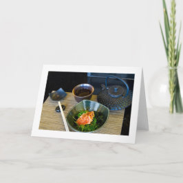 Tarjeta de saludo en blanco plegado a la cocina ja