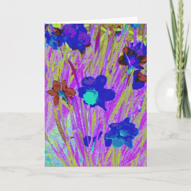 Tarjeta de saludo en blanco 'Purple Daffodils' (Anverso)