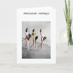 Tarjeta de saludo en blanco Seahorse Jockeys