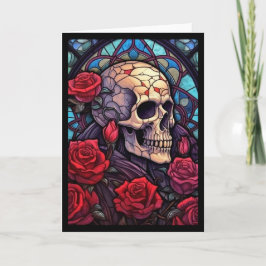 Tarjeta de saludo en blanco Skull & Red Roses V3
