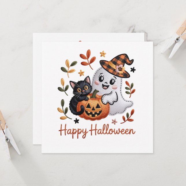 Tarjeta de saludo encantadora de Halloween – Embr  (Anverso/Reverso In Situ)