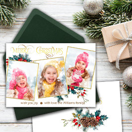 Tarjeta de saludo Feliz Navidad con 3 fotos