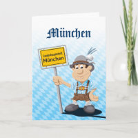 Tarjeta de saludo Feliz Rótulo Lederhosen Man Muni