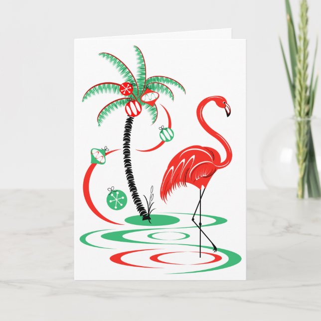 Tarjeta de saludo Flamingo para Navidades Rojos (Anverso)