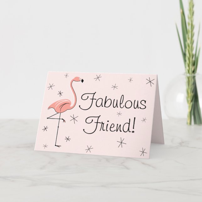 Tarjeta de saludo Flamingo Pink Fabulous Friend (Anverso)