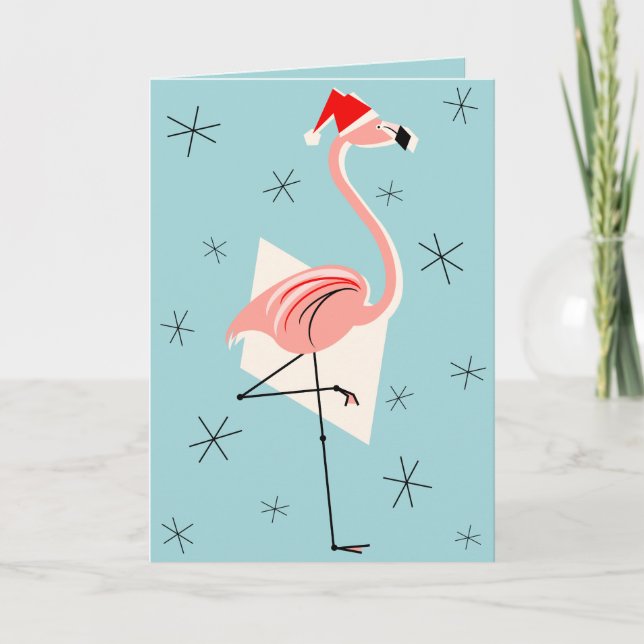 Tarjeta de saludo Flamingo Santa Blue (Anverso)