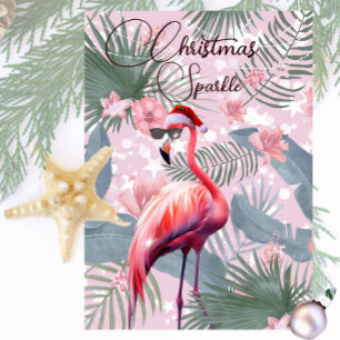 Tarjeta de saludo Flamingo Tropical Lights navidad