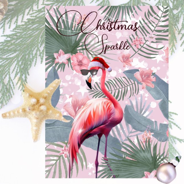 Tarjeta de saludo Flamingo Tropical Lights navidad (Subido por el creador)