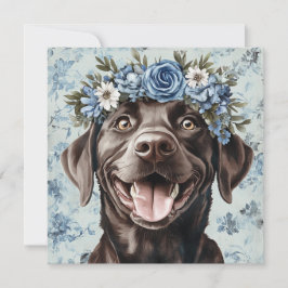 Tarjeta de saludo floral azul de Labrador Retrieve
